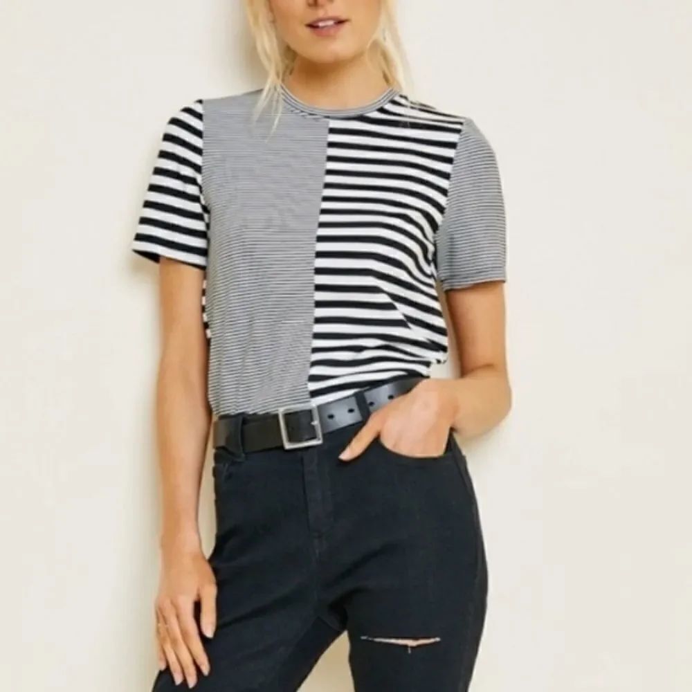 Hayden Black and White Stripe Short Sleeve Top